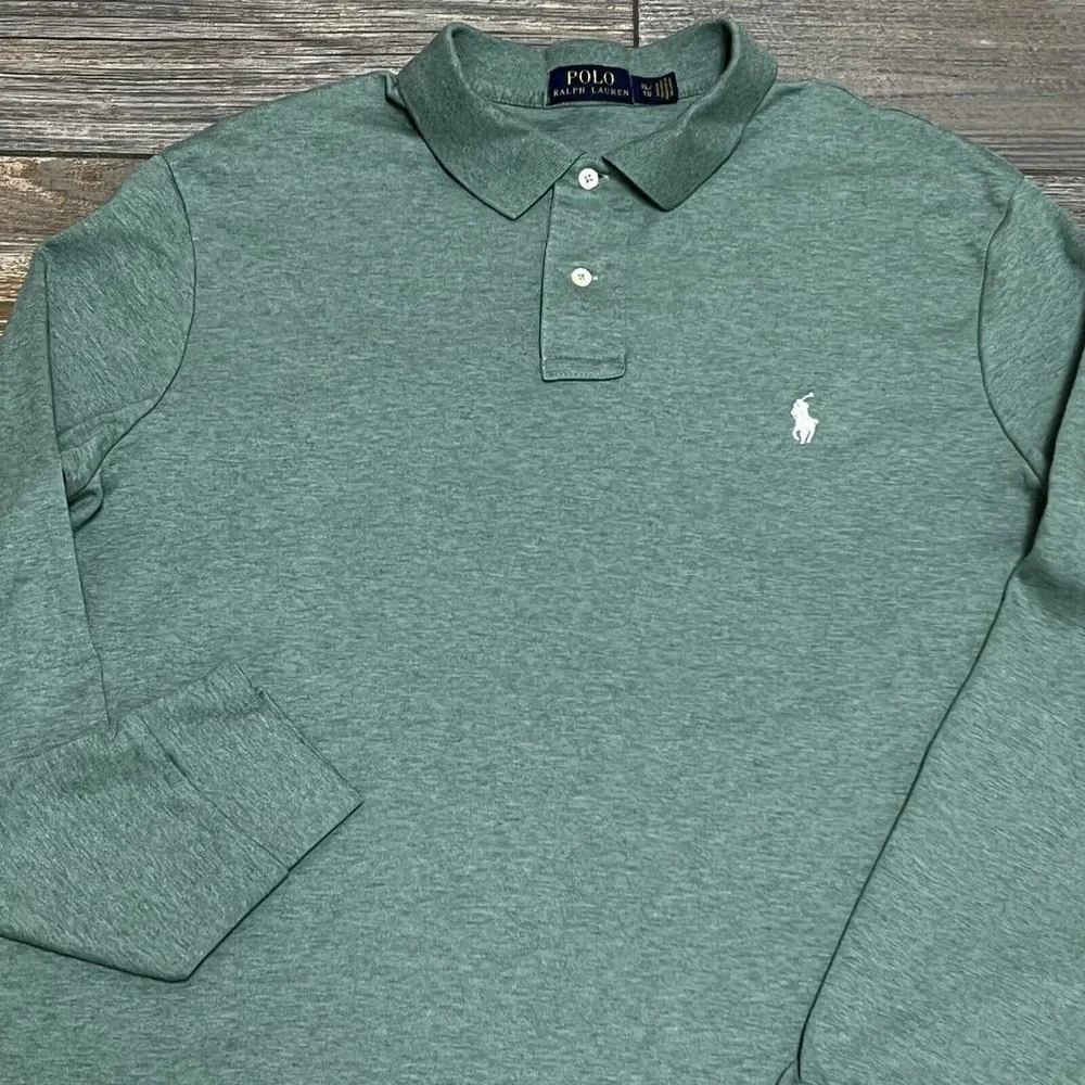 Polo Ralph Lauren L/S Shirt Men's Size XL Heathered Green White Pony Smooth - Picture 3 of 10